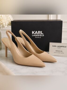 Karl Lagerfeld Beige Pointed Slingback Pumps